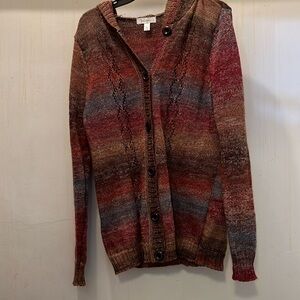 Multicolored cardigan with hood, grateful layering